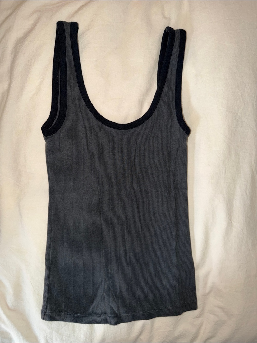 aerie Charcoal Gray Ribbed Tank with Black Trim